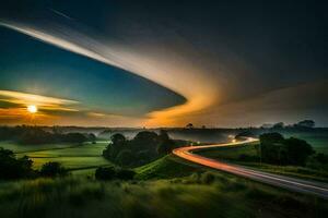 een lang blootstelling fotograaf van een weg en een wolk. ai-gegenereerd foto