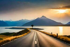 de weg naar meer wakatipu, nieuw Zeeland. ai-gegenereerd foto