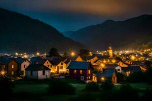 foto behang de lucht, nacht, bergen, de dorp, de lichten, de lichten, de. ai-gegenereerd