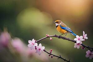 foto behang de vogel, bloemen, lente, de zon, de vogel, de vogel, de. ai-gegenereerd