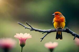 foto behang de zon, bloemen, vogel, natuur, de vogel, natuur, de vogel,. ai-gegenereerd