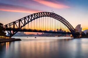 de Sydney haven brug Bij zonsondergang. ai-gegenereerd foto