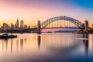 Sydney haven brug Bij zonsondergang. ai-gegenereerd foto