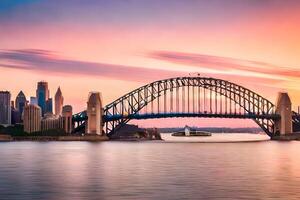 de Sydney haven brug Bij zonsondergang. ai-gegenereerd foto