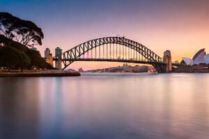 de Sydney haven brug Bij zonsondergang. ai-gegenereerd foto