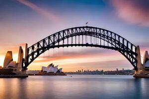 de Sydney haven brug Bij zonsondergang. ai-gegenereerd foto