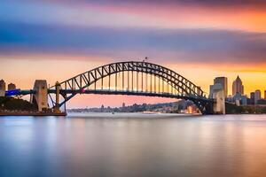 de Sydney haven brug Bij zonsondergang. ai-gegenereerd foto