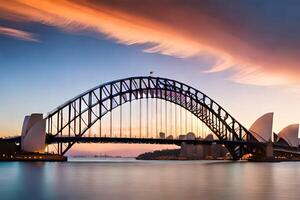 de Sydney haven brug Bij zonsondergang. ai-gegenereerd foto