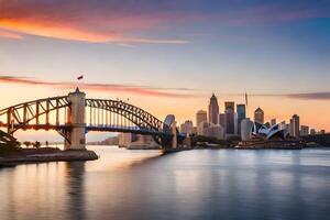 Sydney horizon Bij zonsondergang. ai-gegenereerd foto