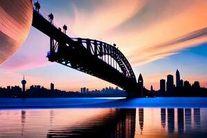 Sydney haven brug Bij zonsondergang. ai-gegenereerd foto