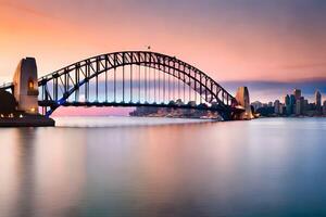 de Sydney haven brug Bij zonsondergang. ai-gegenereerd foto