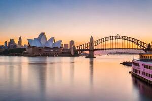 de Sydney horizon Bij zonsondergang. ai-gegenereerd foto