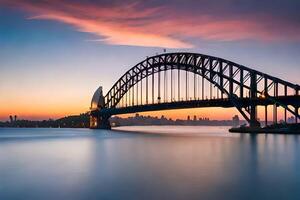 de Sydney haven brug Bij zonsondergang. ai-gegenereerd foto