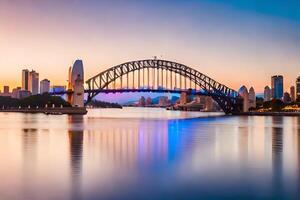 Sydney haven brug Bij zonsondergang. ai-gegenereerd foto