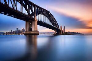 de Sydney haven brug Bij zonsondergang. ai-gegenereerd foto