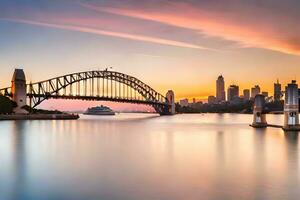 Sydney haven brug Bij zonsondergang. ai-gegenereerd foto