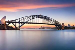 de Sydney haven brug Bij zonsondergang. ai-gegenereerd foto