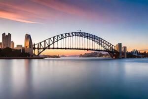 de Sydney haven brug Bij zonsondergang. ai-gegenereerd foto