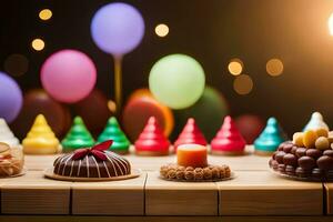 veel verschillend types van cakes en snoepjes Aan een tafel. ai-gegenereerd foto