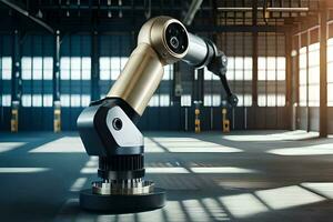 een robot arm in een industrieel instelling. ai-gegenereerd foto