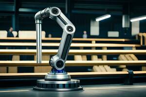 een robot arm is zittend Aan top van een tafel. ai-gegenereerd foto