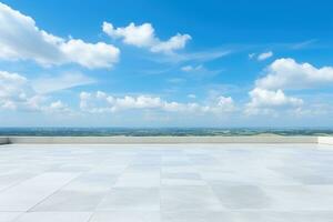 ai gegenereerd blauw lucht achtergrond wolk horizon met leeg beton vloer. generatief ai foto