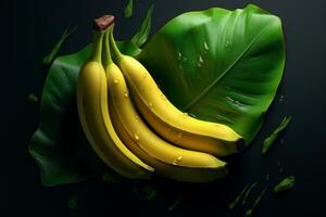ai generatief vers bananen Aan een donker achtergrond. de concept van gezond aan het eten. foto