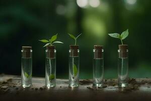 groen vers fabriek in glas test buis in laboratorium. neurale netwerk ai gegenereerd foto