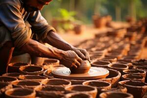 klei pot maken, erfgoed ambacht in Thailand. generatief ai foto