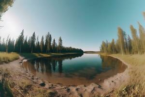 herfst landschap in de buurt de meer. neurale netwerk ai gegenereerd foto