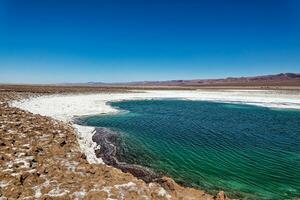 landschap van de verborgen baltinapijn lagunes - atacama woestijn - Chili. foto