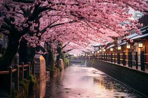 kers bloeien in tokyo in voorjaar ai generatief foto