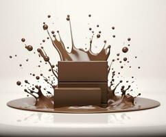 chocola plons met een podium, mockup achtergrond voor melk Product Scherm, 3d. generatief ai foto