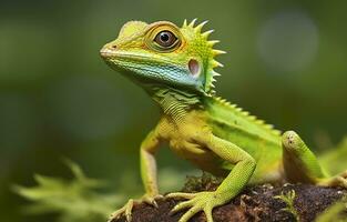 bronchocela cristatella, ook bekend net zo de groen kuif- hagedis. generatief ai foto