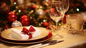 vakantie servies, kerstmis. avondeten gevierd. ai gegenereerd. foto