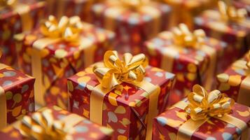 geschenk doos met lint en boog, vrolijk kerstmis. papier voor geschenk dozen bereid voor vakantie feesten. foto