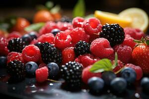 mengen fruit klaar naar dienen in de keuken tafel ai gegenereerd foto