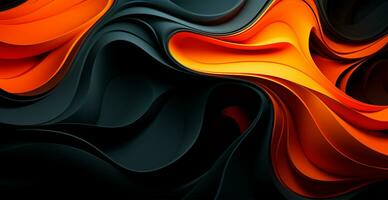 zwart en oranje abstract achtergrond golvend lijnen - ai gegenereerd beeld foto