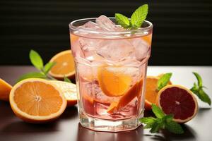 zomer drinken een drinken met bloed oranje plakjes en ijs ai gegenereerd foto