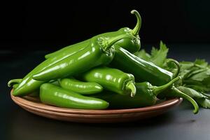 foto's van rood peper groen chili in binnen- foto studio ai gegenereerd