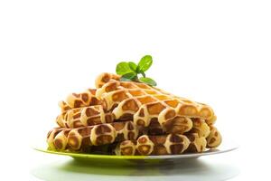 zoet huisje kaas wafels met een takje van munt in een bord foto