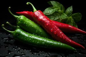 foto's van rood peper groen chili in binnen- foto studio ai gegenereerd