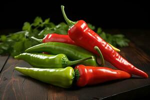 foto's van rood peper groen chili in binnen- foto studio ai gegenereerd