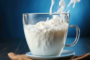 foto's van gieten melk in de koffie kop in binnen- foto studio ai gegenereerd