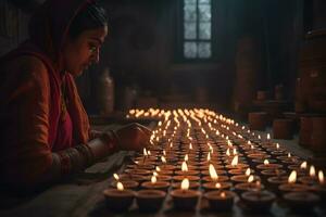 veel kaarsen voor de Indisch vakantie divali. neurale netwerk ai gegenereerd foto