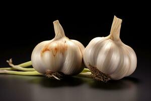 foto's van knoflook in binnen- foto studio ai gegenereerd