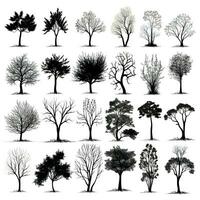 reeks van bomen silhouetten geïsoleerd Aan wit achtergrond generatief ai. foto
