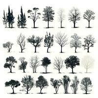 reeks van bomen silhouetten geïsoleerd Aan wit achtergrond generatief ai. foto