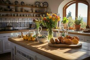 bloot Marokkaans tegels in de keuken kamer ai gegenereerd foto