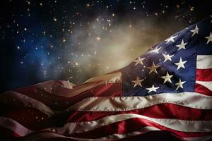 Amerikaans vlag met sterren en ruimte achtergrond. 3d weergave. hoog oplossing, gedenkteken dag achtergrond met Amerikaans vlag en sterren, ai gegenereerd foto